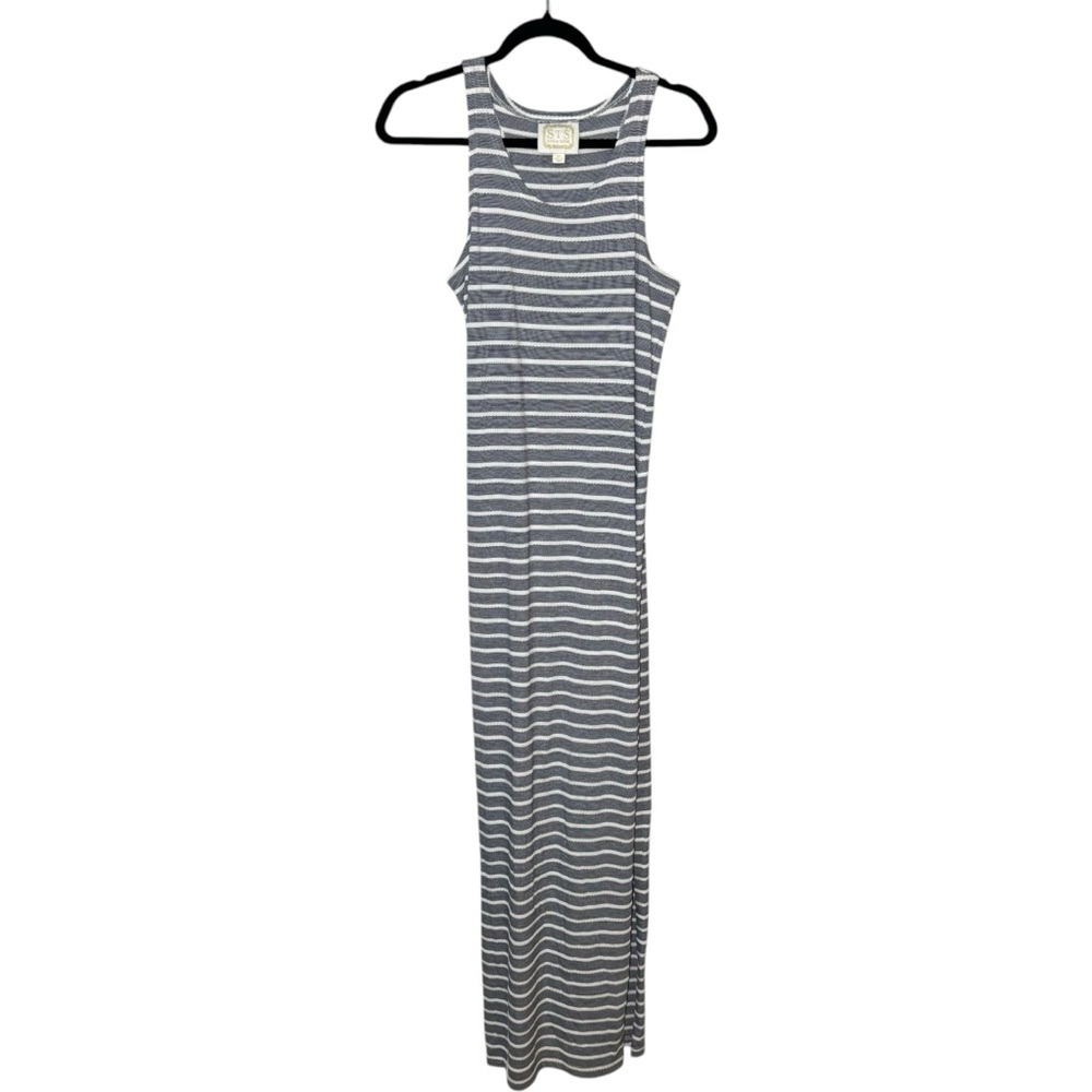 Sail to Sable Sleeveless Striped Long Side Slits Maxi Dress Navy White Tank‎ XS